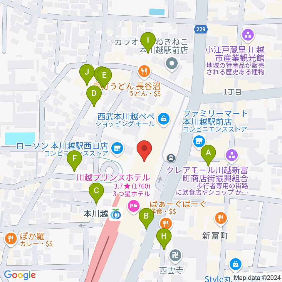 昭和楽器 本川越ぺぺセンター周辺の駐車場・コインパーキング一覧地図