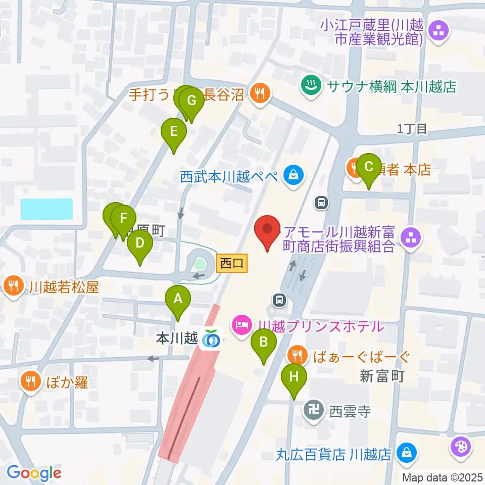 昭和楽器 本川越ぺぺセンター周辺の駐車場・コインパーキング一覧地図