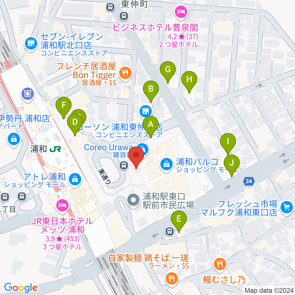 タワーレコード 浦和店周辺の駐車場・コインパーキング一覧地図