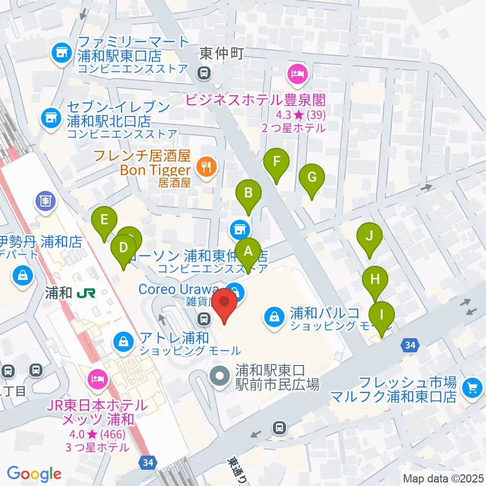 タワーレコード 浦和店周辺の駐車場・コインパーキング一覧地図
