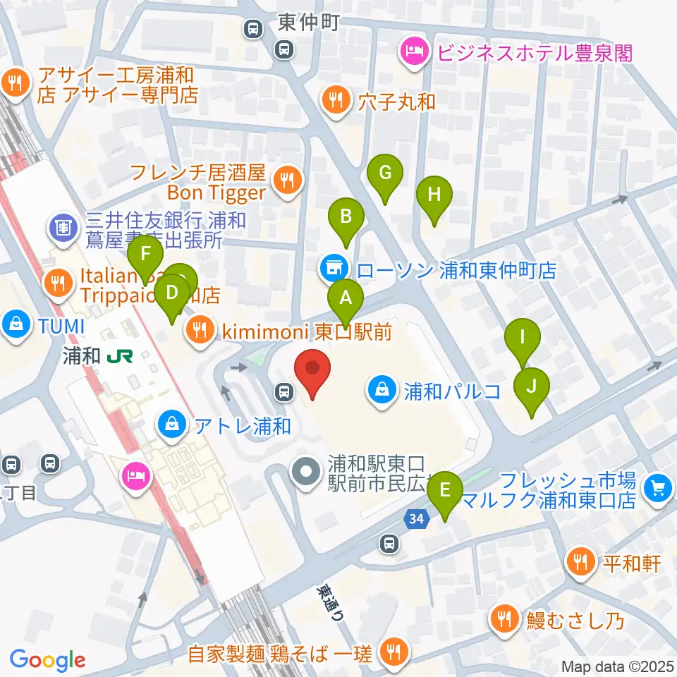 タワーレコード 浦和店周辺の駐車場・コインパーキング一覧地図