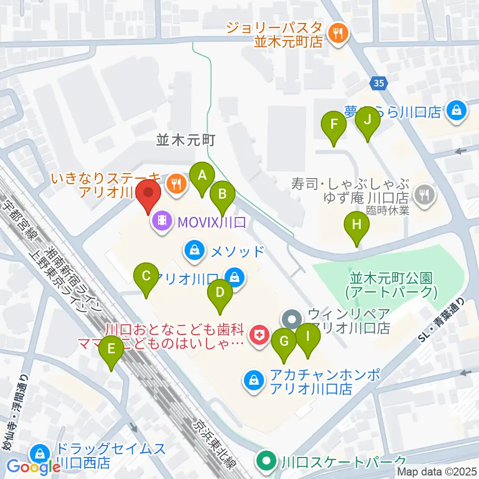 タワーレコード アリオ川口店周辺の駐車場・コインパーキング一覧地図
