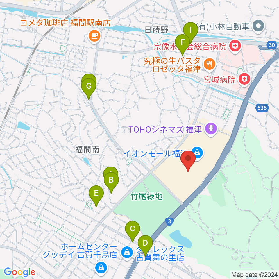 HMVイオンモール福津周辺の駐車場・コインパーキング一覧地図