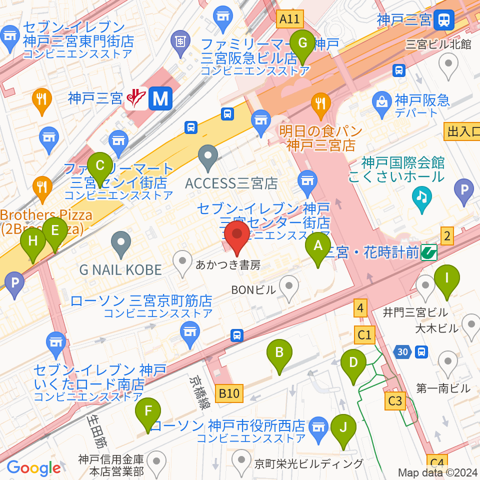 HMV三宮オーパ周辺の駐車場・コインパーキング一覧地図