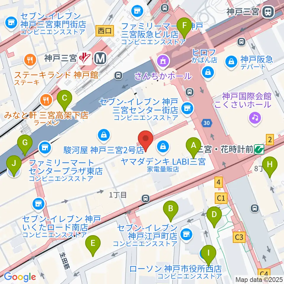 HMV三宮オーパ周辺の駐車場・コインパーキング一覧地図