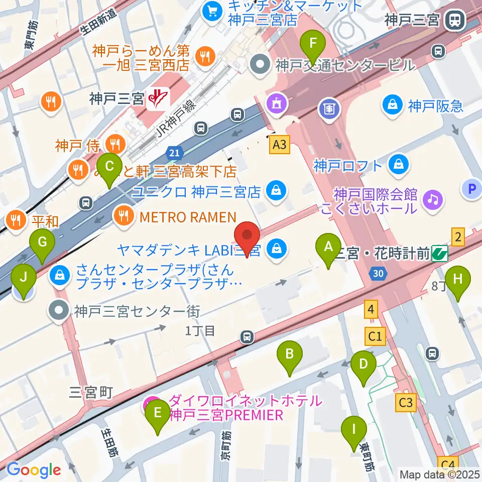 HMV三宮オーパ周辺の駐車場・コインパーキング一覧地図