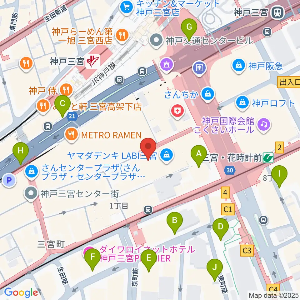 HMV三宮オーパ周辺の駐車場・コインパーキング一覧地図