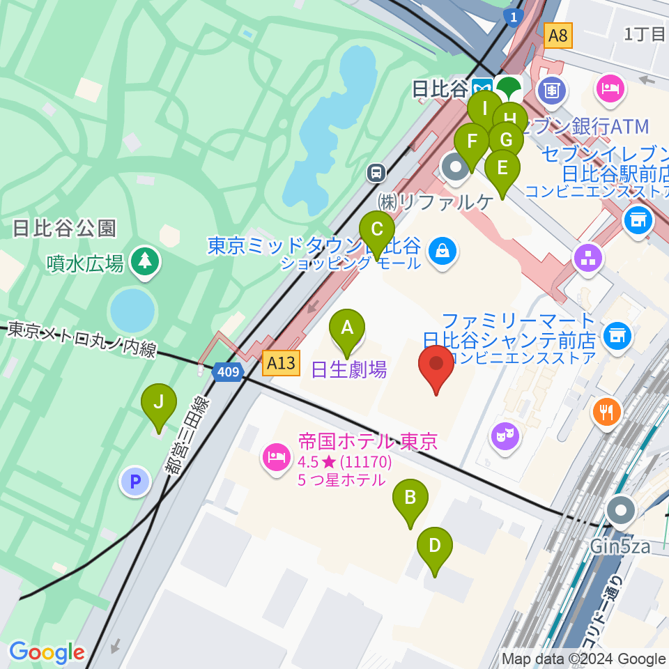 東京宝塚劇場周辺の駐車場・コインパーキング一覧地図