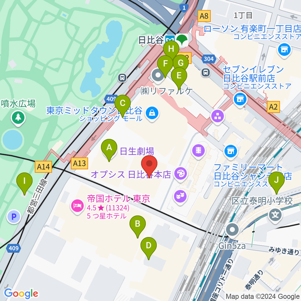 東京宝塚劇場周辺の駐車場・コインパーキング一覧地図