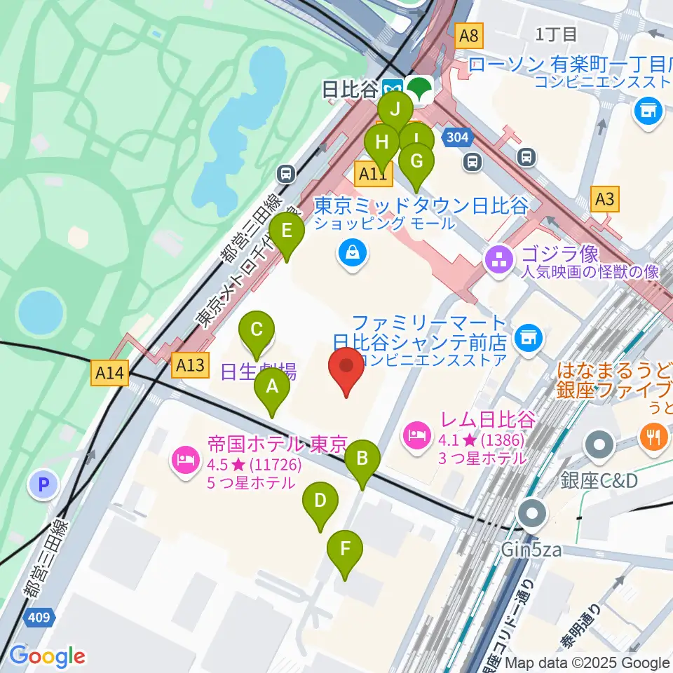 東京宝塚劇場周辺の駐車場・コインパーキング一覧地図