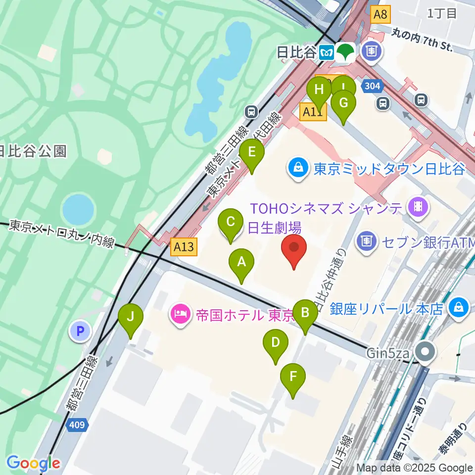 東京宝塚劇場周辺の駐車場・コインパーキング一覧地図
