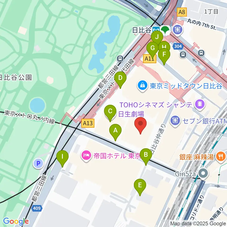 東京宝塚劇場周辺の駐車場・コインパーキング一覧地図