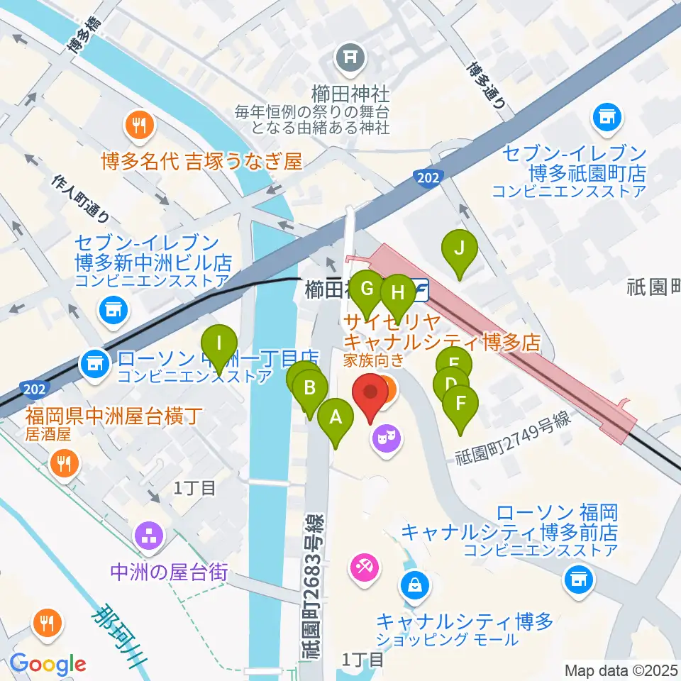 キャナルシティ劇場周辺の駐車場・コインパーキング一覧地図