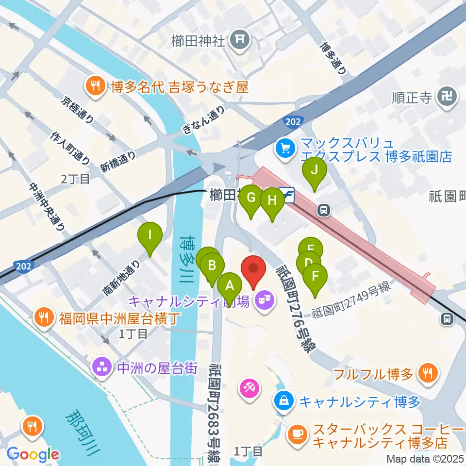 キャナルシティ劇場周辺の駐車場・コインパーキング一覧地図