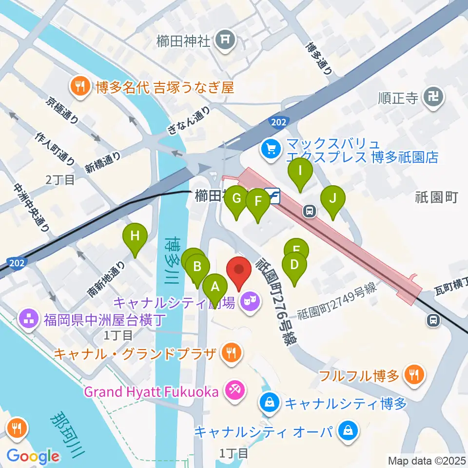 キャナルシティ劇場周辺の駐車場・コインパーキング一覧地図