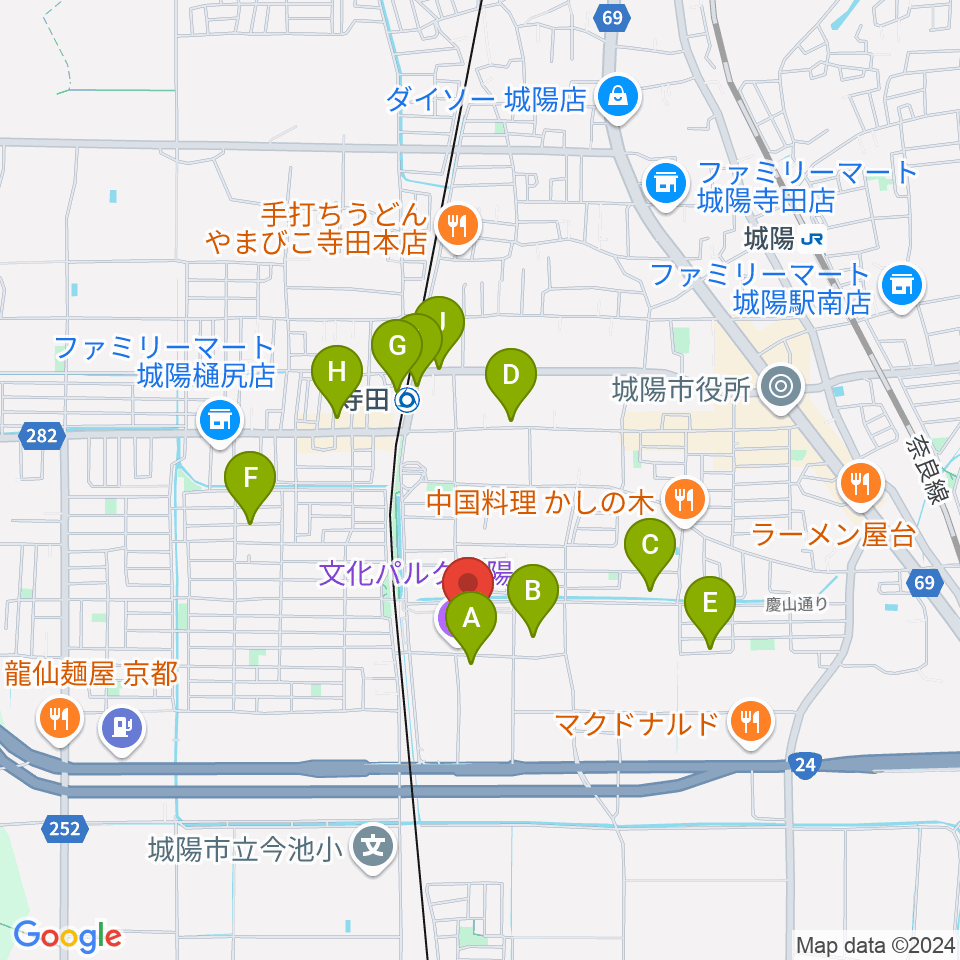 文化パルク城陽周辺の駐車場・コインパーキング一覧地図