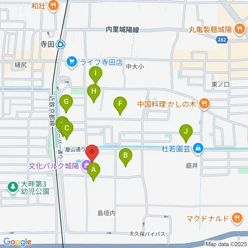 文化パルク城陽周辺の駐車場・コインパーキング一覧地図