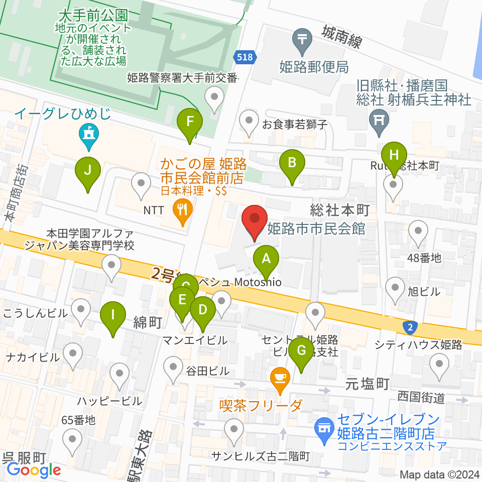 姫路市市民会館周辺の駐車場・コインパーキング一覧地図