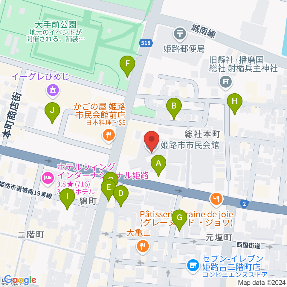 姫路市市民会館周辺の駐車場・コインパーキング一覧地図