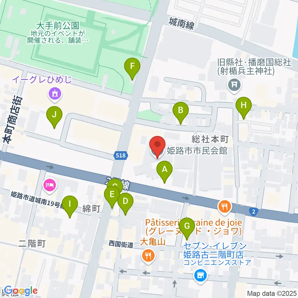 姫路市市民会館周辺の駐車場・コインパーキング一覧地図