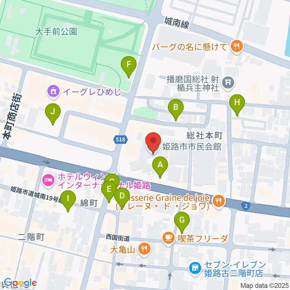 姫路市市民会館周辺の駐車場・コインパーキング一覧地図