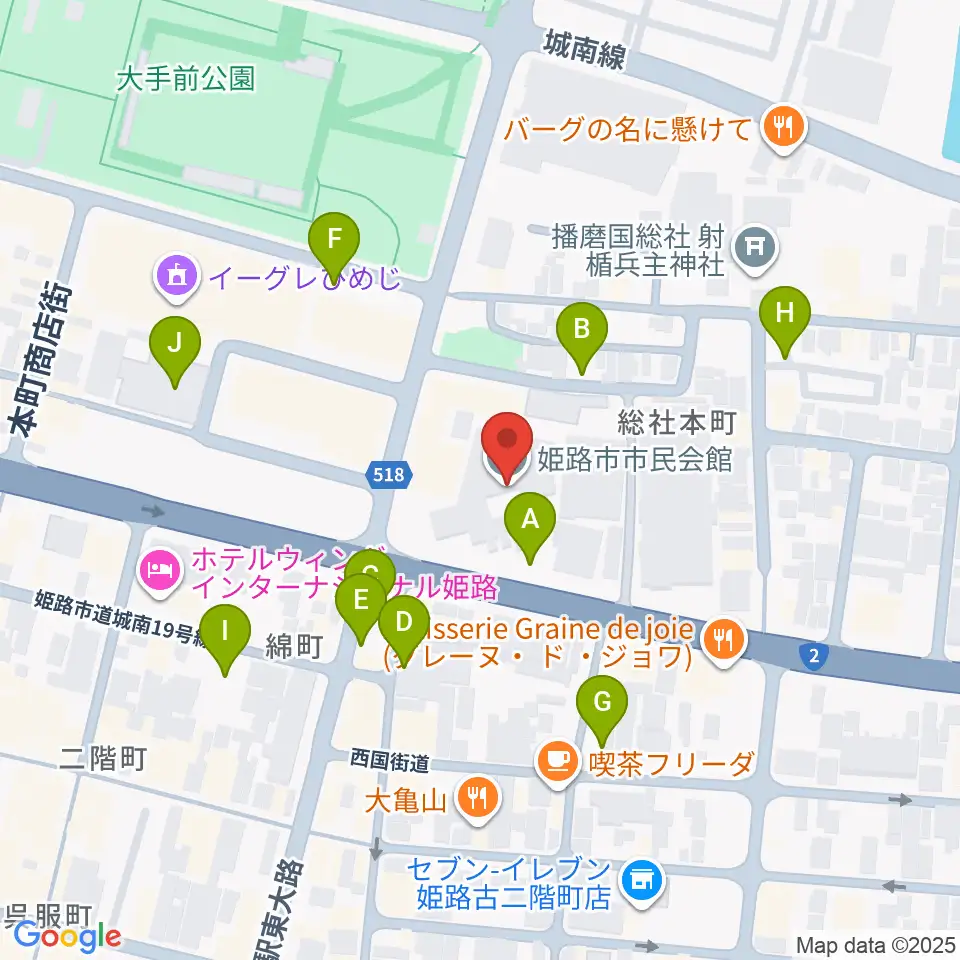 姫路市市民会館周辺の駐車場・コインパーキング一覧地図