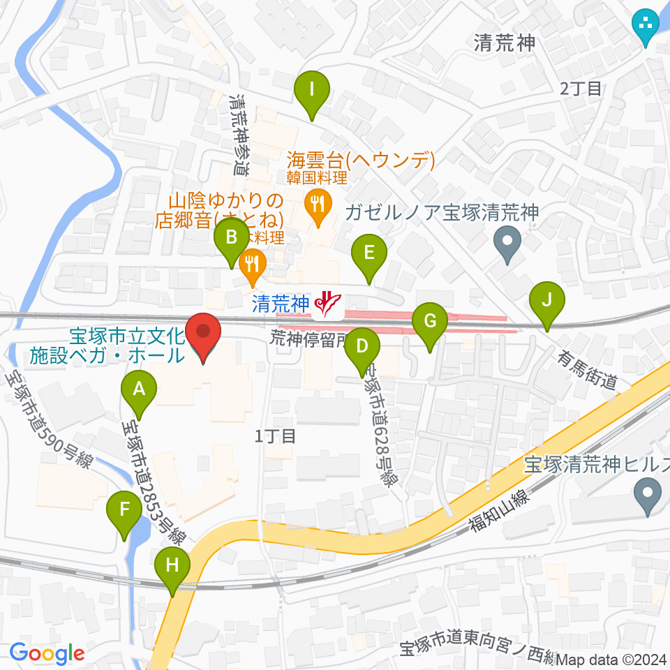 宝塚ベガ・ホール周辺の駐車場・コインパーキング一覧地図