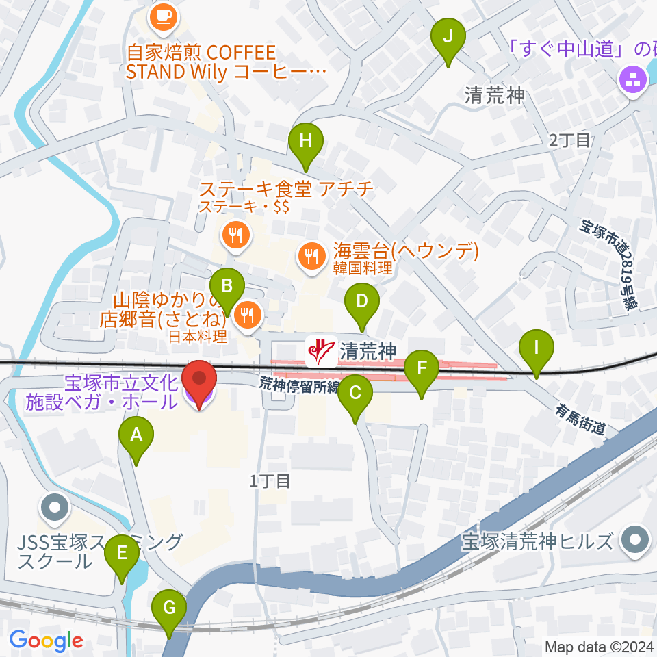 宝塚ベガ・ホール周辺の駐車場・コインパーキング一覧地図