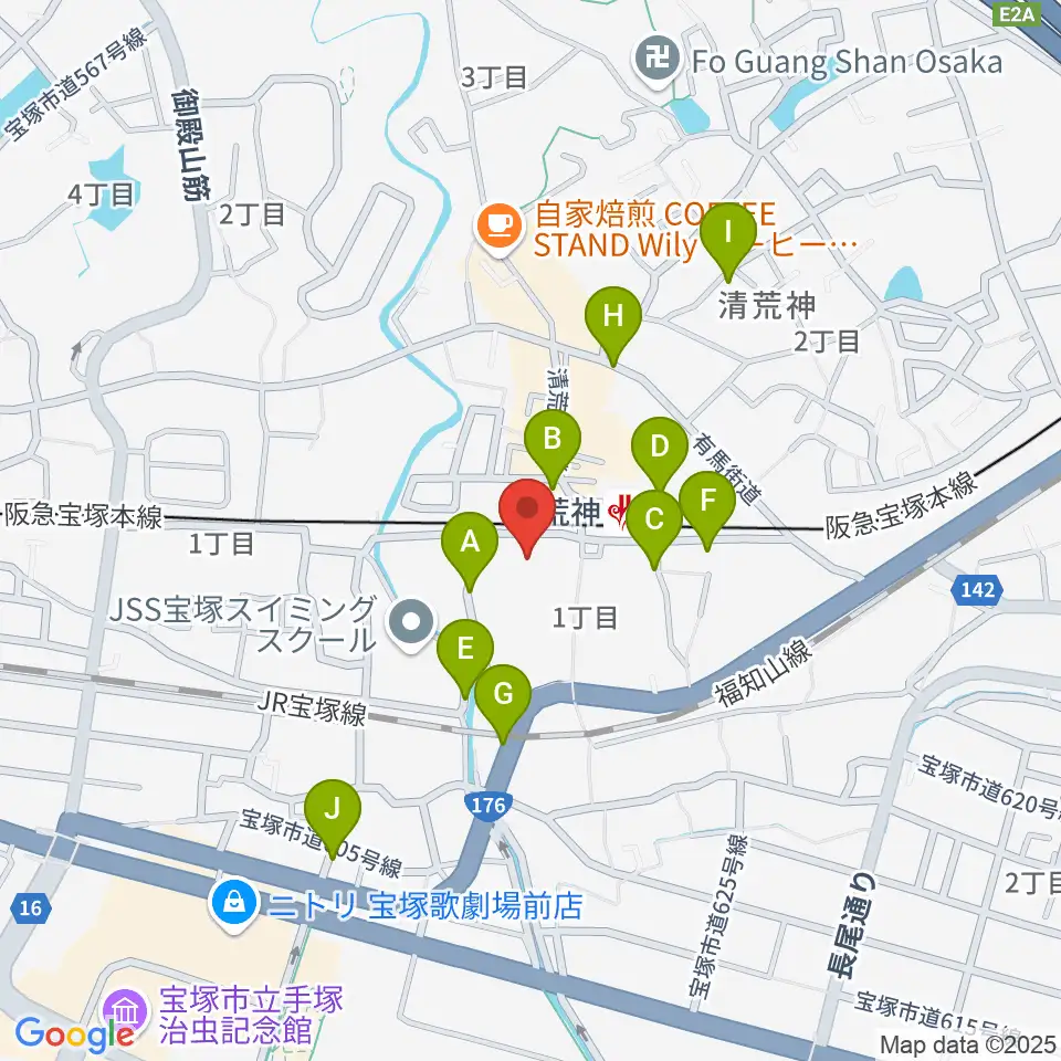 宝塚ベガ・ホール周辺の駐車場・コインパーキング一覧地図