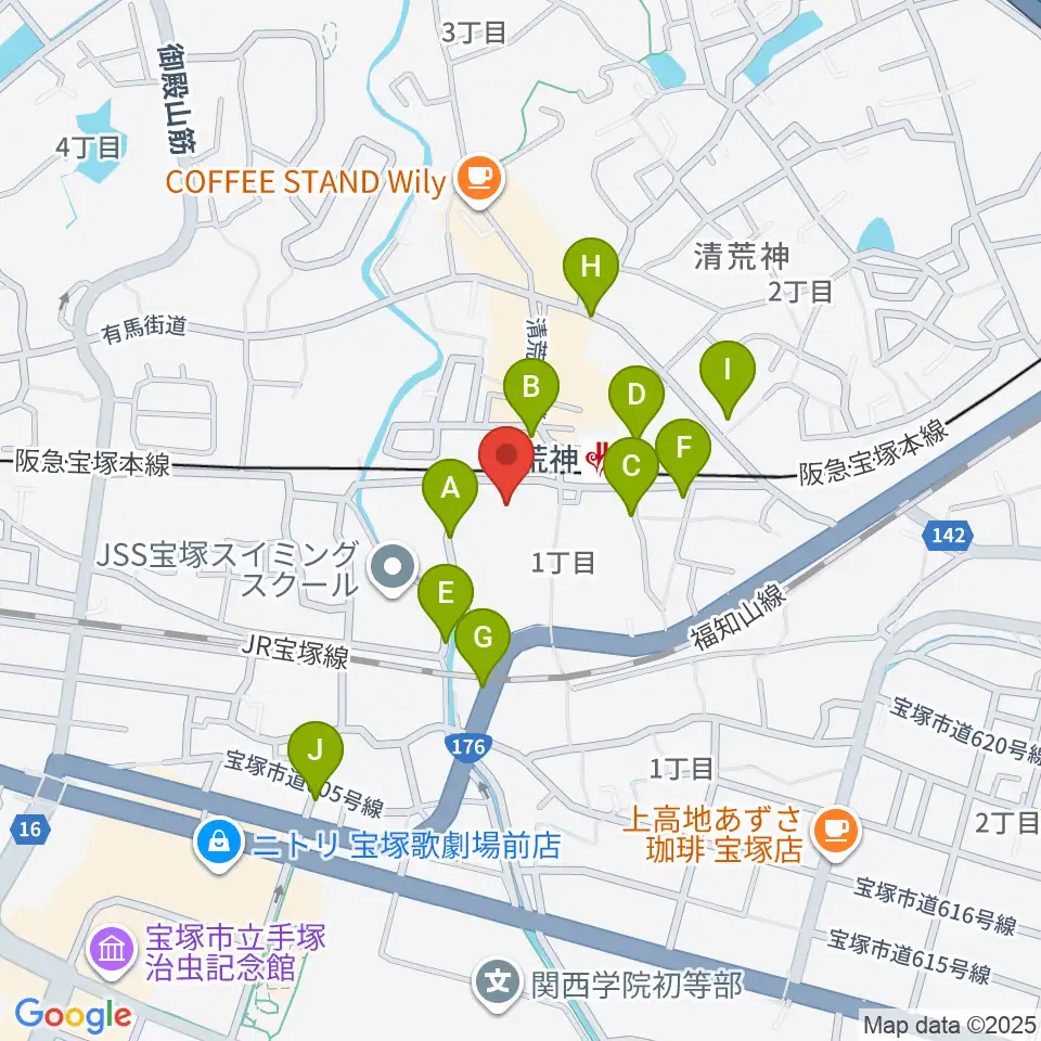 宝塚ベガ・ホール周辺の駐車場・コインパーキング一覧地図