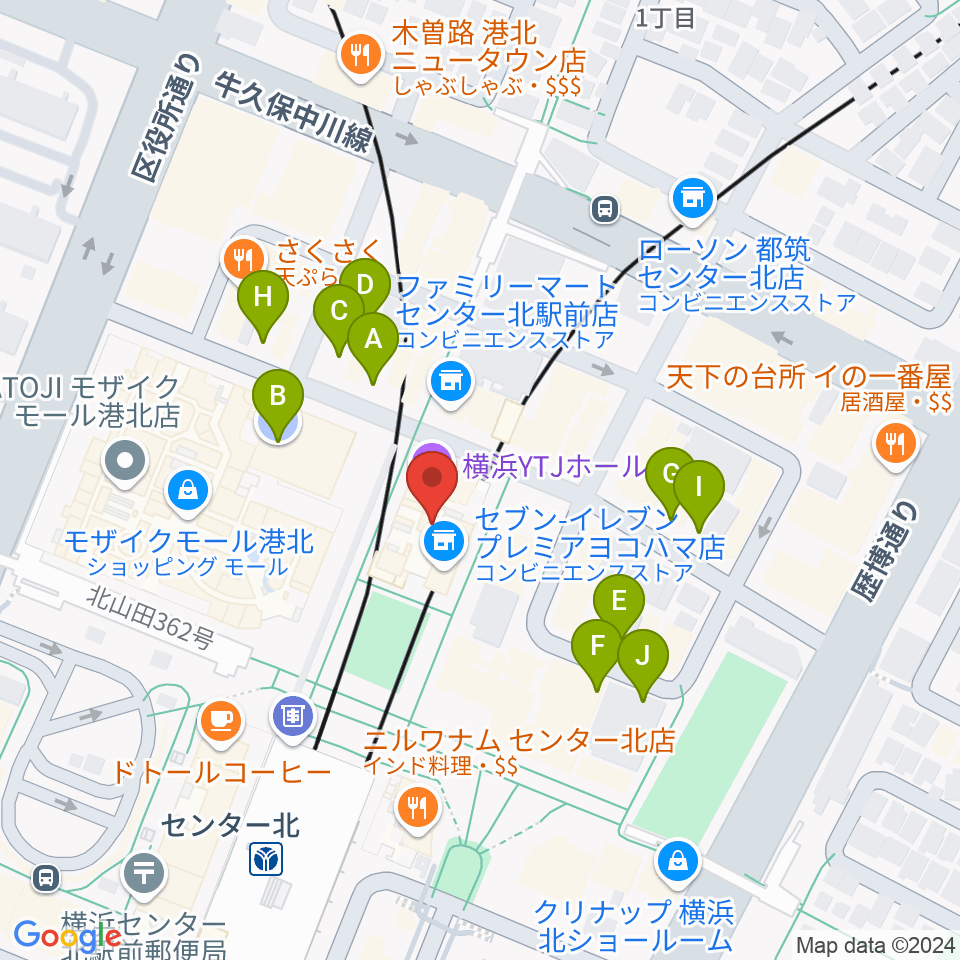 横浜YTJホール周辺の駐車場・コインパーキング一覧地図