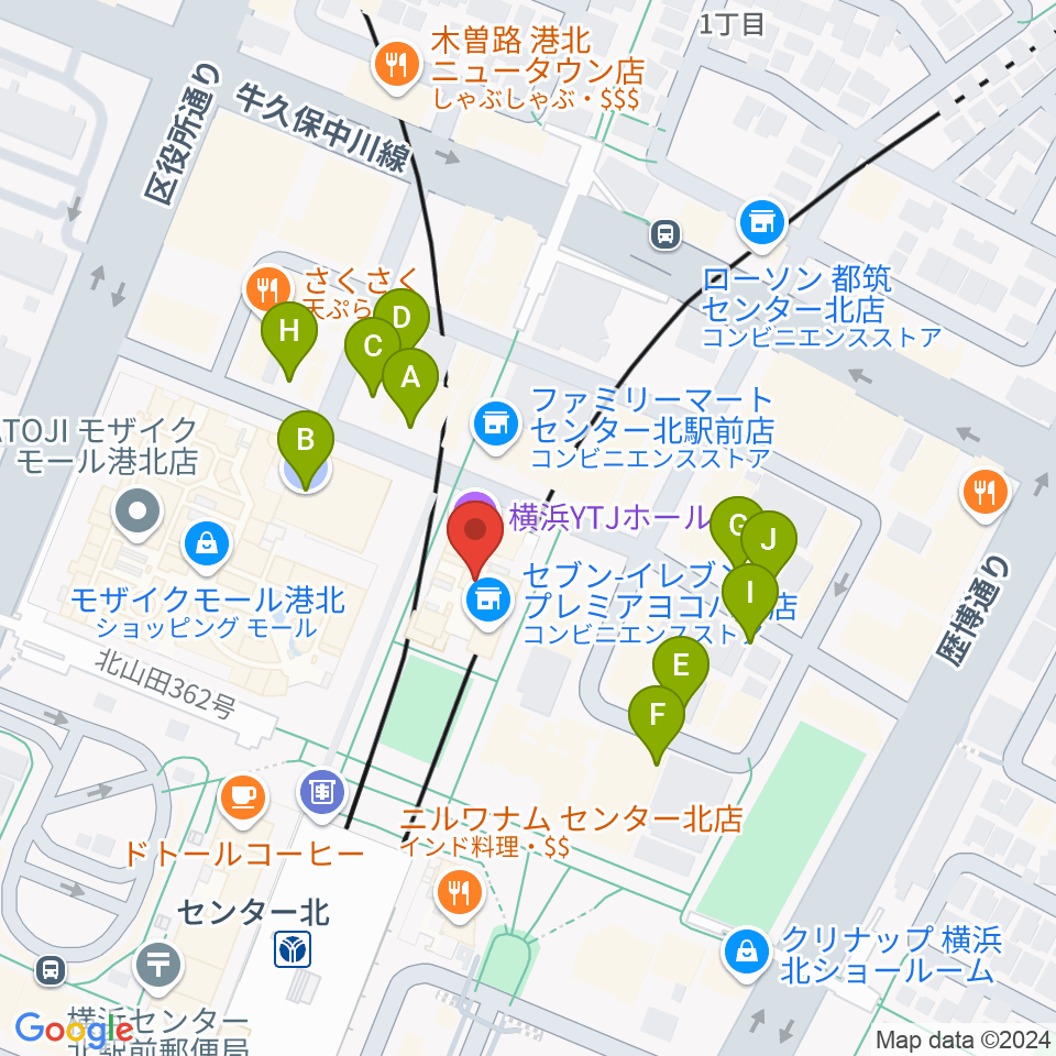 横浜YTJホール周辺の駐車場・コインパーキング一覧地図