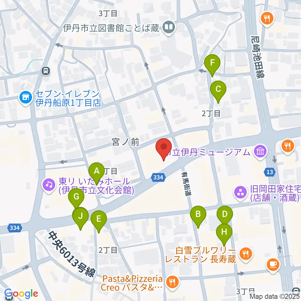 伊丹アイフォニックホール周辺の駐車場・コインパーキング一覧地図