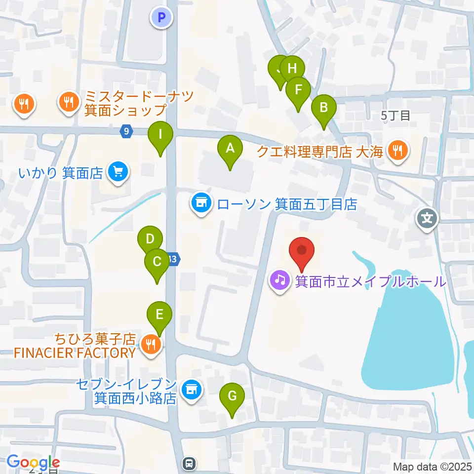 箕面市立メイプルホール周辺の駐車場・コインパーキング一覧地図
