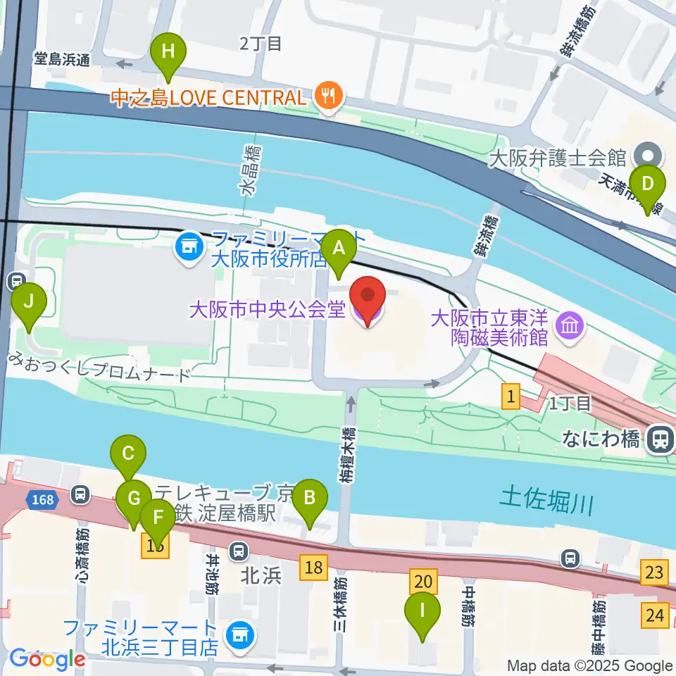 大阪市中央公会堂周辺の駐車場・コインパーキング一覧地図