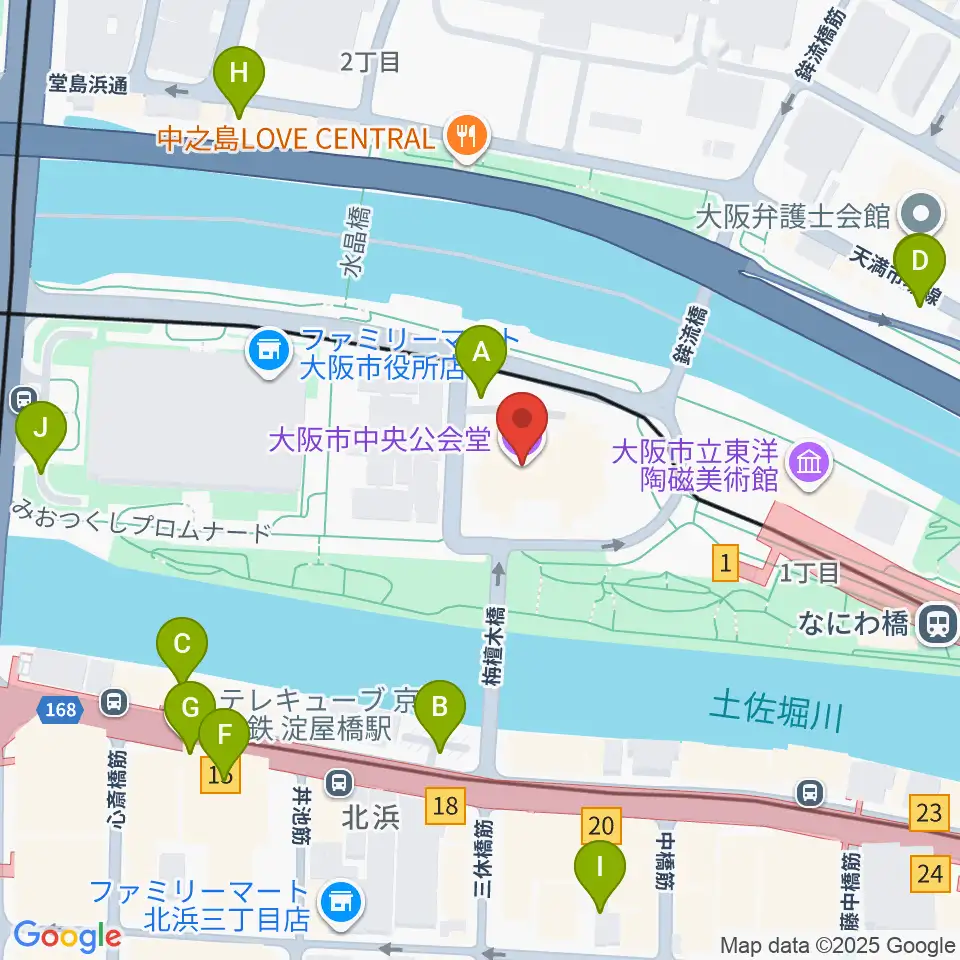 大阪市中央公会堂周辺の駐車場・コインパーキング一覧地図