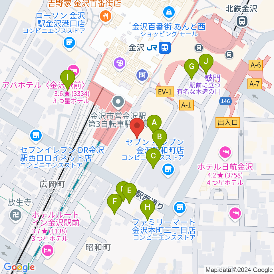 石川県立音楽堂周辺の駐車場・コインパーキング一覧地図