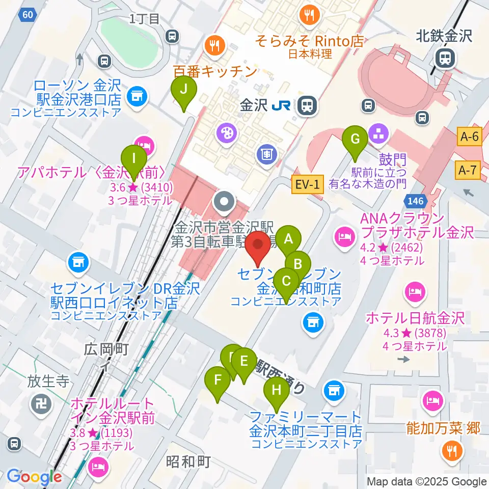 石川県立音楽堂周辺の駐車場・コインパーキング一覧地図