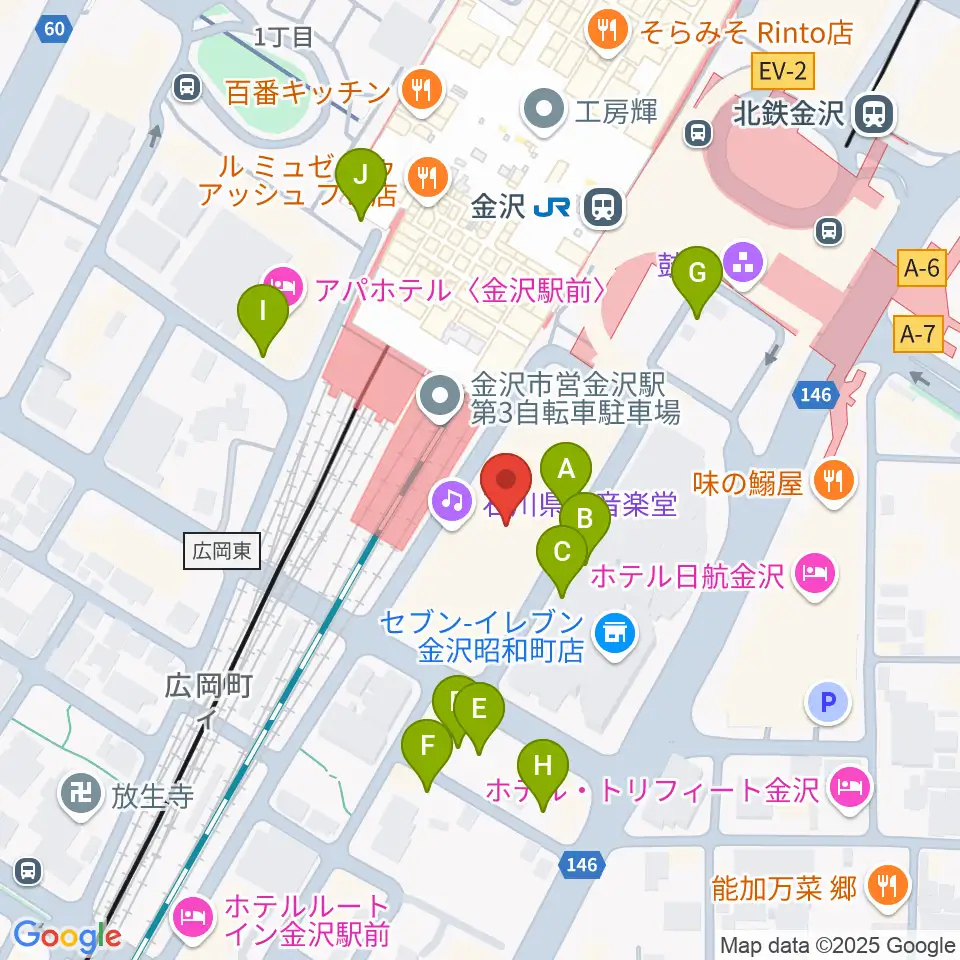 石川県立音楽堂周辺の駐車場・コインパーキング一覧地図