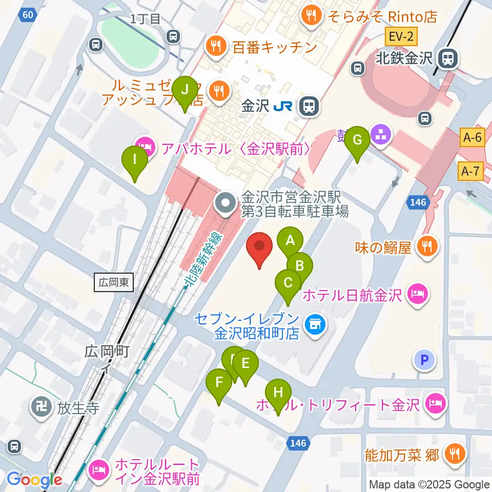 石川県立音楽堂周辺の駐車場・コインパーキング一覧地図