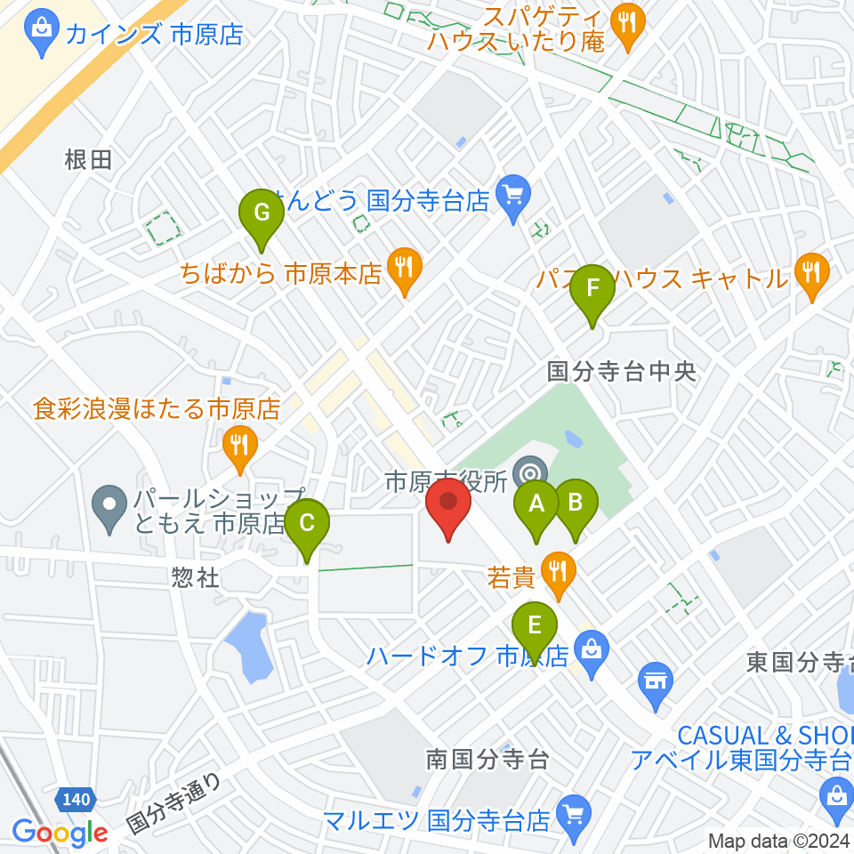 市原市市民会館周辺の駐車場・コインパーキング一覧地図