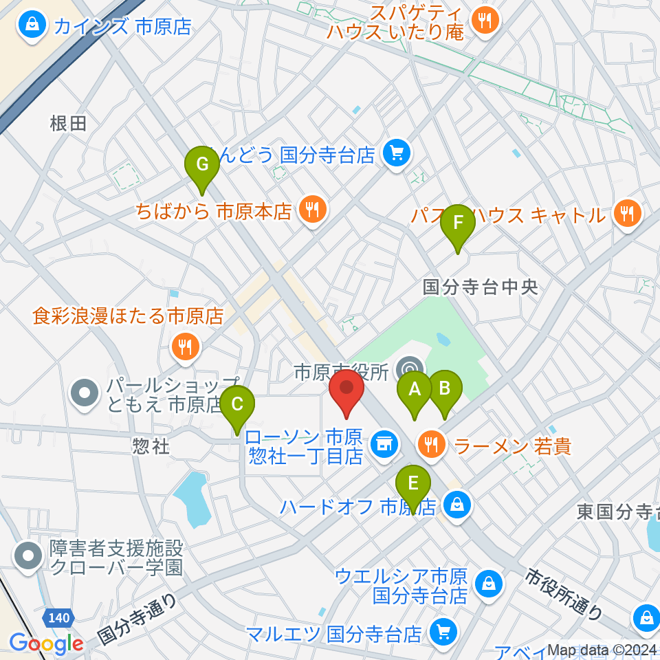 市原市市民会館周辺の駐車場・コインパーキング一覧地図