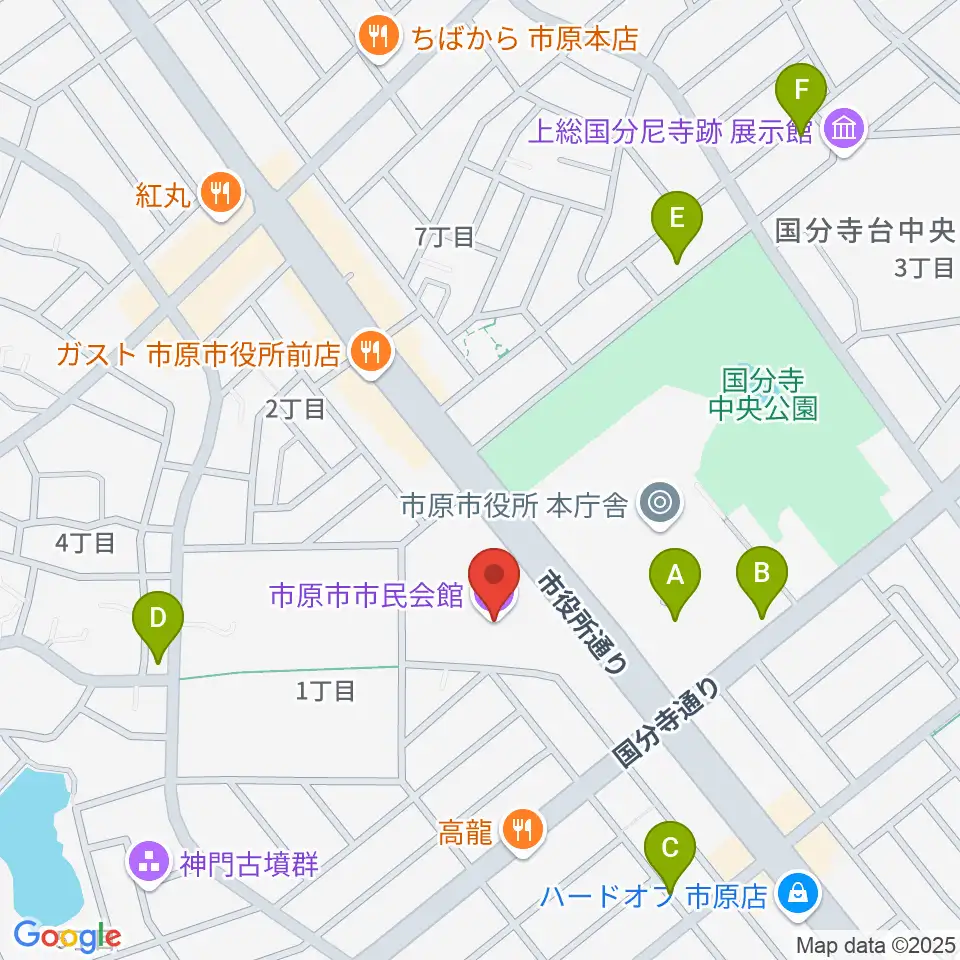 市原市市民会館周辺の駐車場・コインパーキング一覧地図