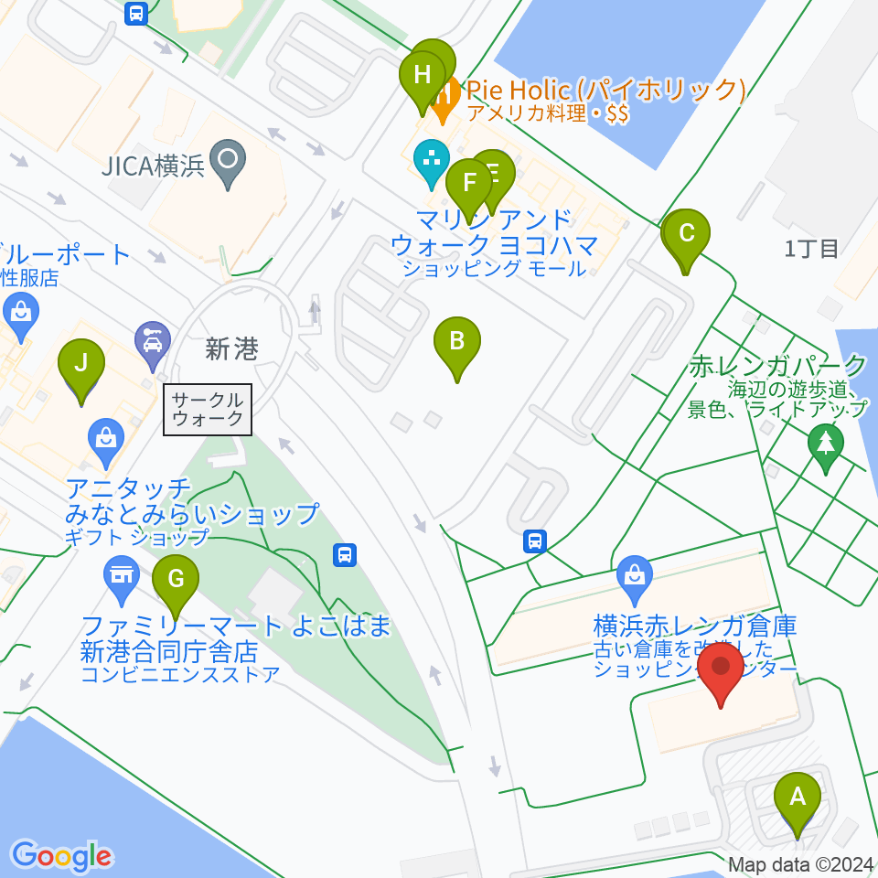 横浜赤レンガ倉庫1号館周辺の駐車場・コインパーキング一覧地図