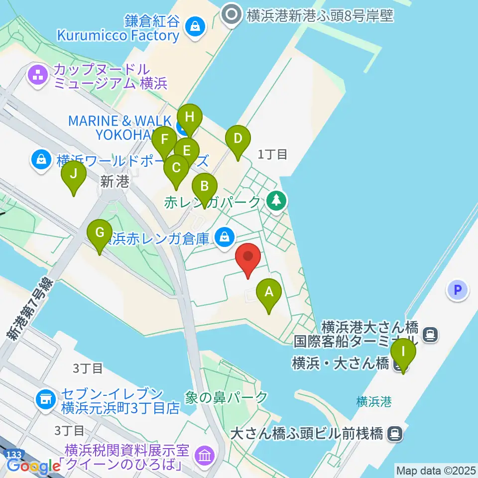 横浜赤レンガ倉庫1号館周辺の駐車場・コインパーキング一覧地図