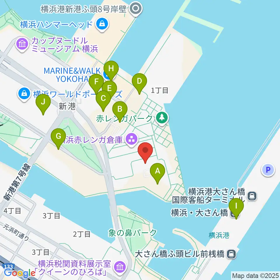 横浜赤レンガ倉庫1号館周辺の駐車場・コインパーキング一覧地図