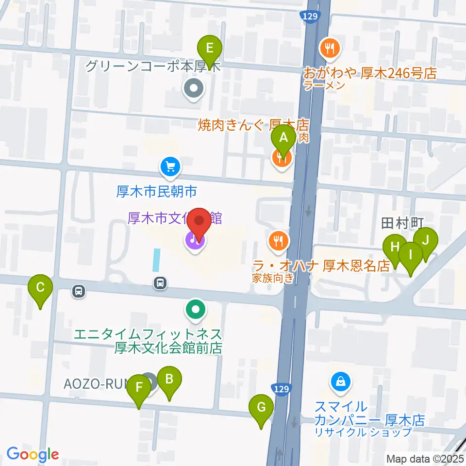 厚木市文化会館周辺の駐車場・コインパーキング一覧地図