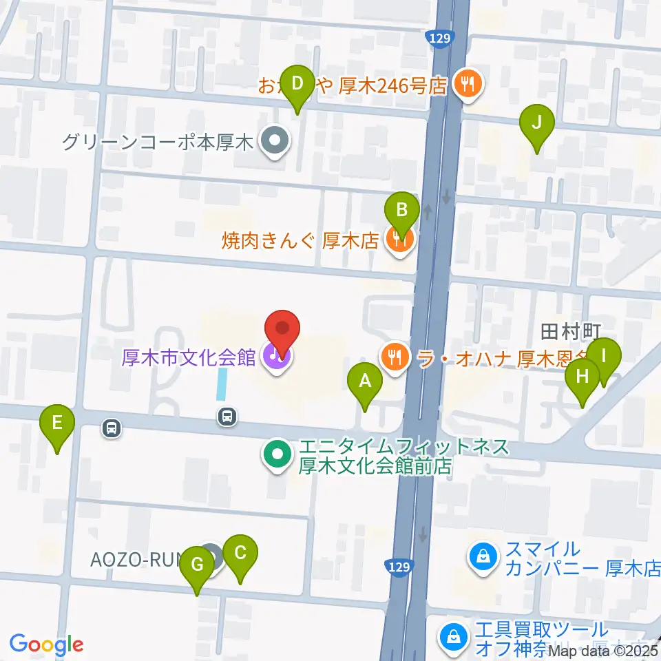 厚木市文化会館周辺の駐車場・コインパーキング一覧地図