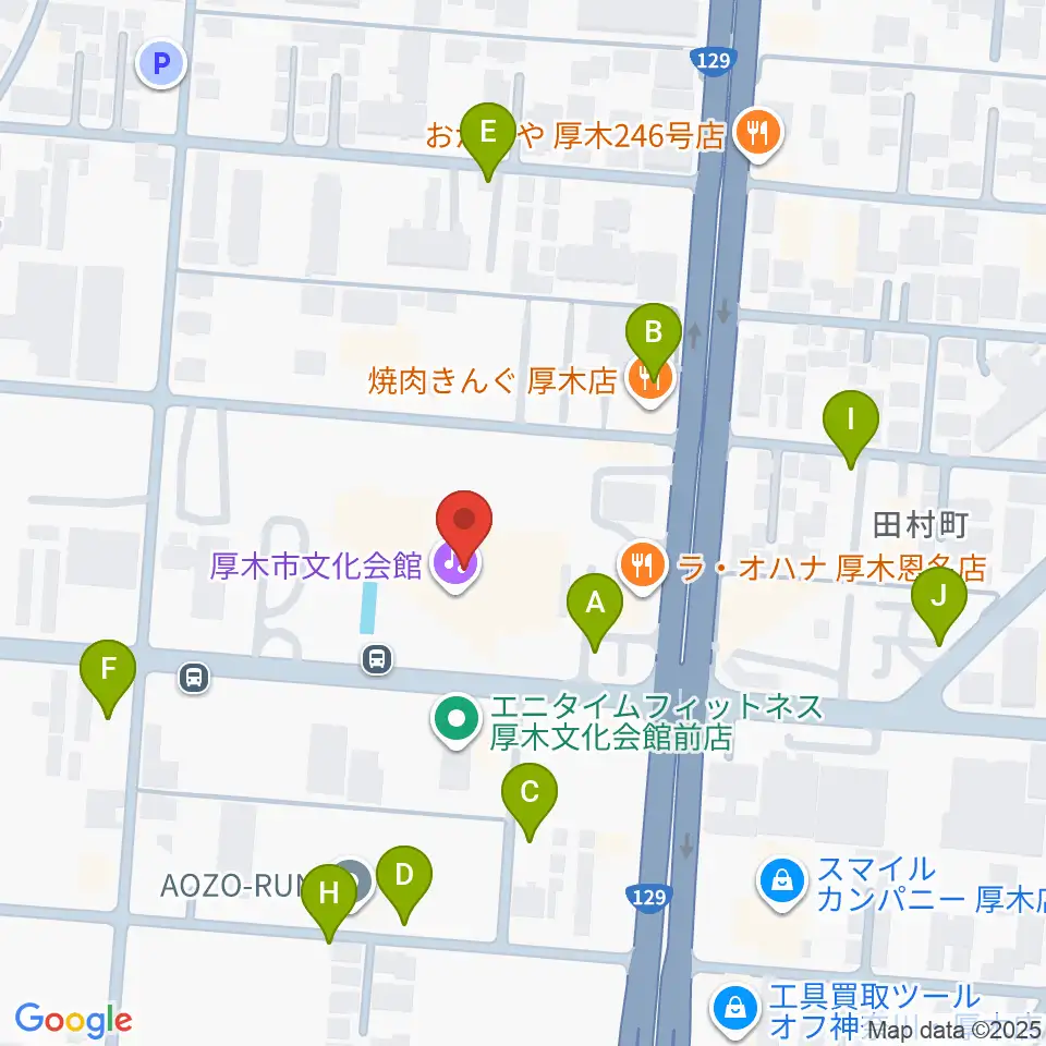 厚木市文化会館周辺の駐車場・コインパーキング一覧地図
