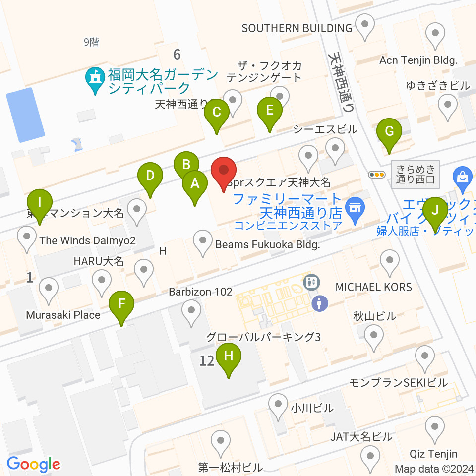 福岡天神ROOMS周辺の駐車場・コインパーキング一覧地図
